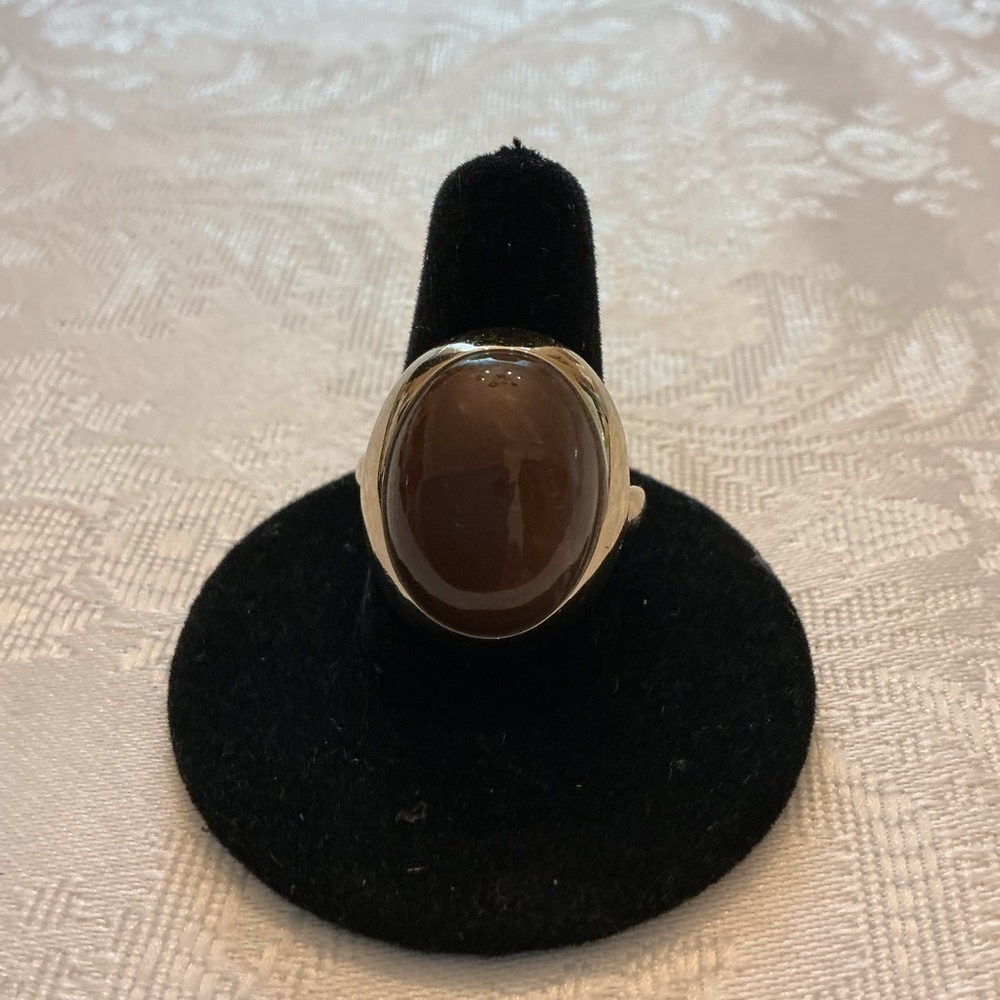 Brown Agate Gold Plated Ring